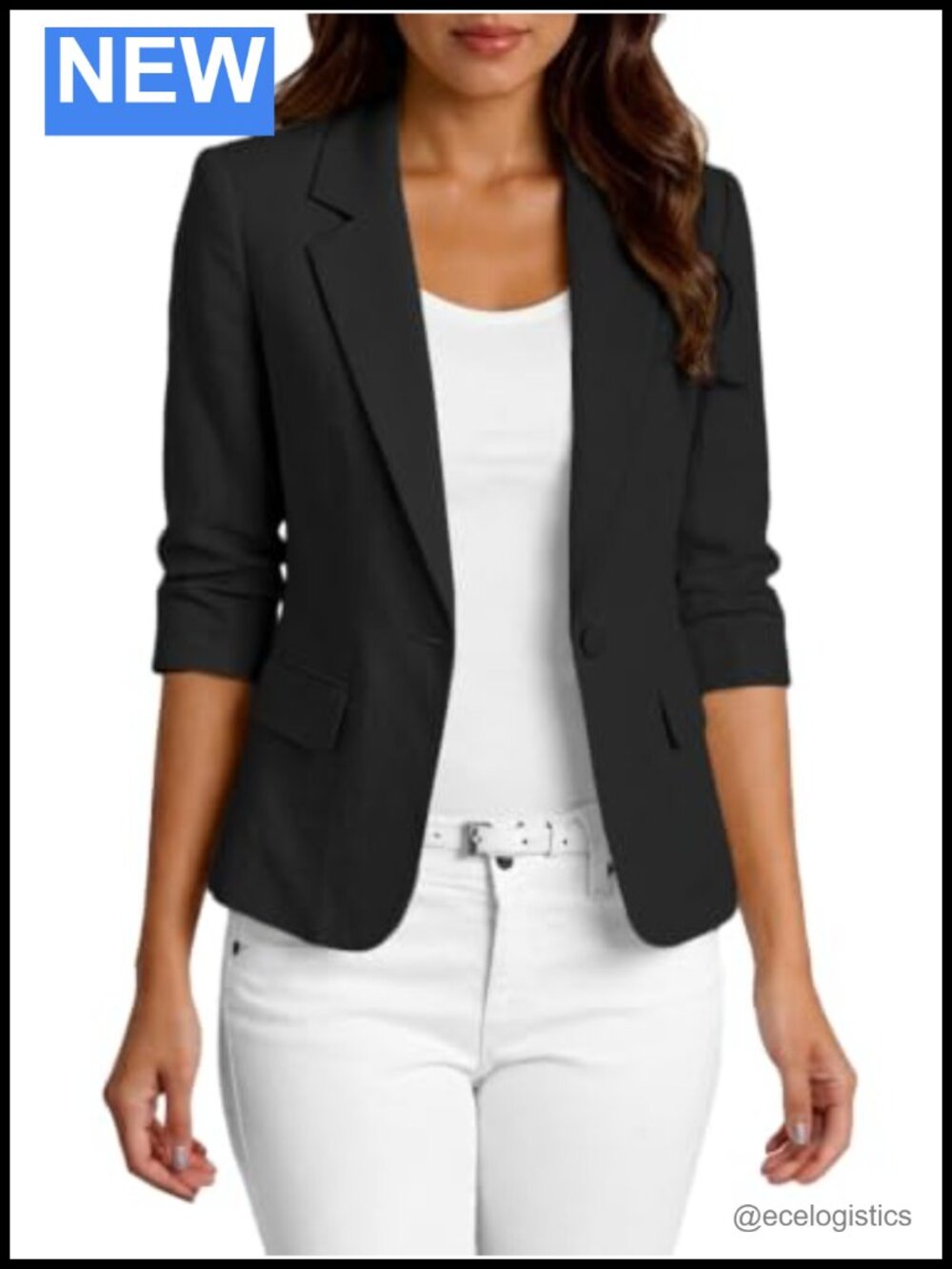 Women's 3/4 Sleeve Linen Blend Blazer, Tailored Casual Suit Jacket